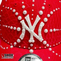 Custom 9Forty NY Pearls & Rhinestones Red/White